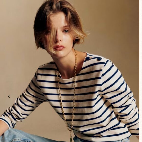 Sezane Colette Marinière Size M Ecru/Navy - Picture 1 of 3